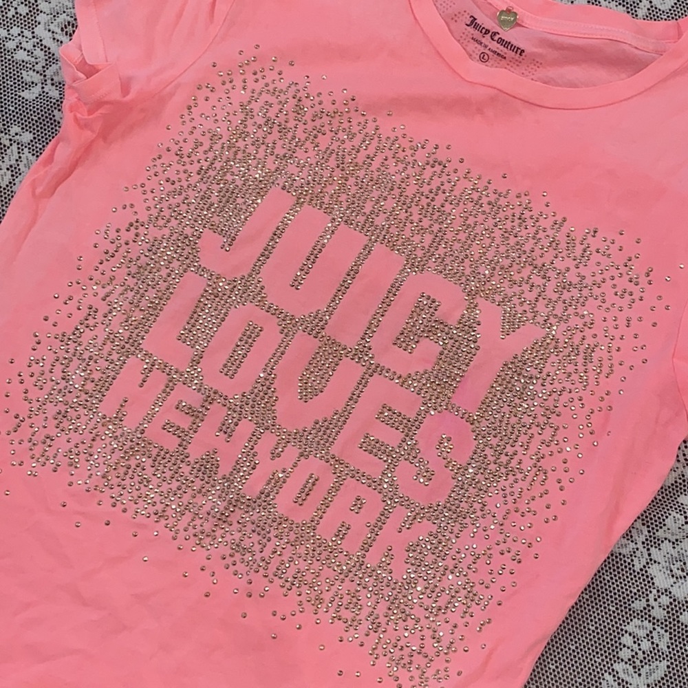 Juicy Couture BARBIE PINK BLING Juicy Loves New York BABY Tee T-shirt Large